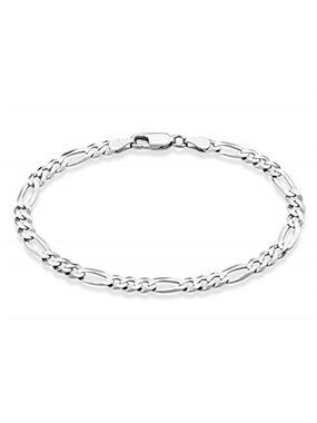 Sterling Silver Figaro Bracelet 5mm Chain Link Lobster Clasp Unisex Jewelry Gift